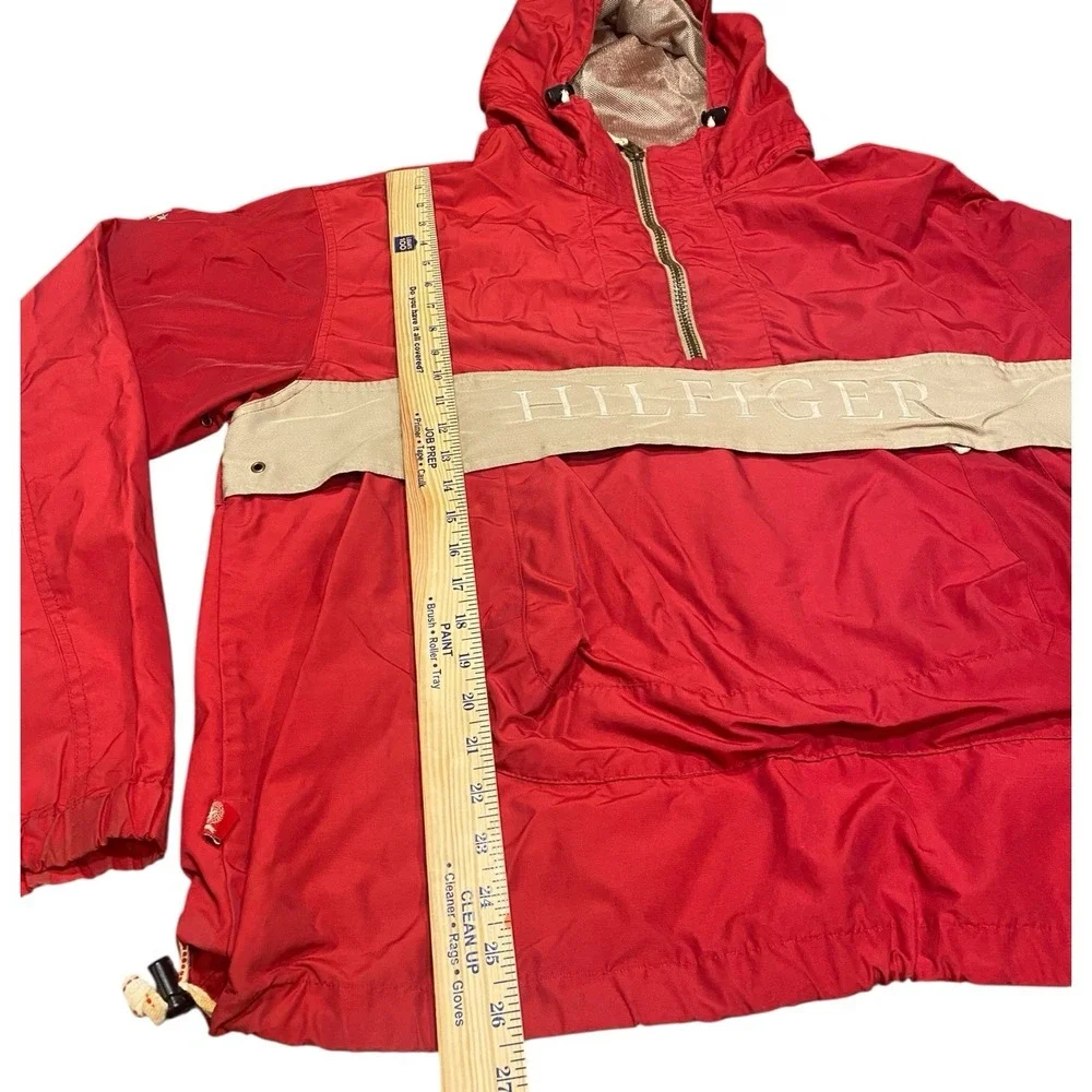 VTG 90s Tommy Hilfiger Jacket Pullover‎ Windbreaker Mens XL Red Spell Out Hood